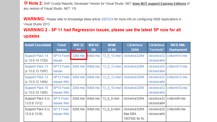 sap crystal report runtime download 32 bit older version 13.0.2